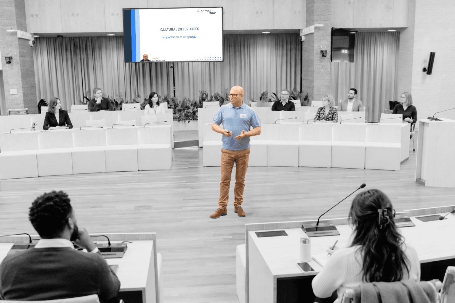 Mark giving a presentation — Language Flow